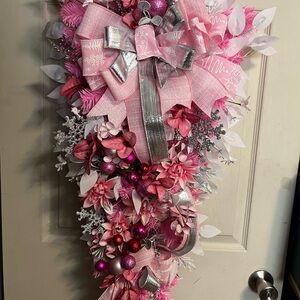Elegant Pink and Silver Holiday Wreath